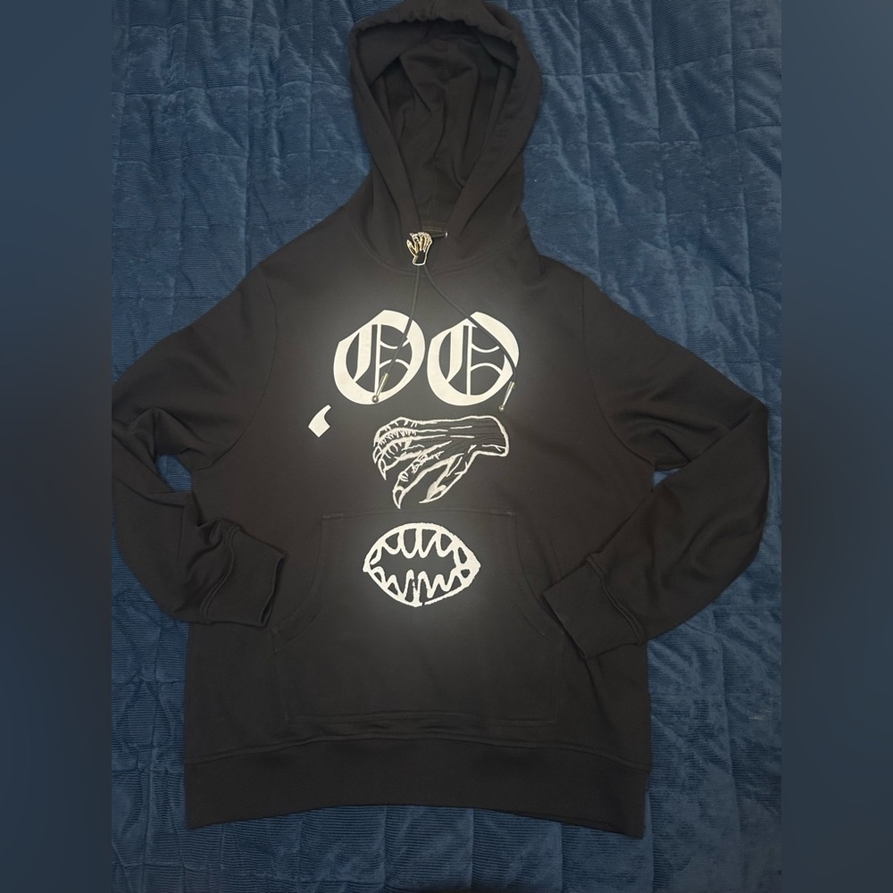 Diesel Black Gold embroidered monster hoodie Sz M with claw hand metal detail